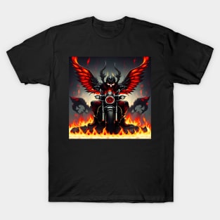 Devil on Motorcycle, Biker Demon Flames T-Shirt